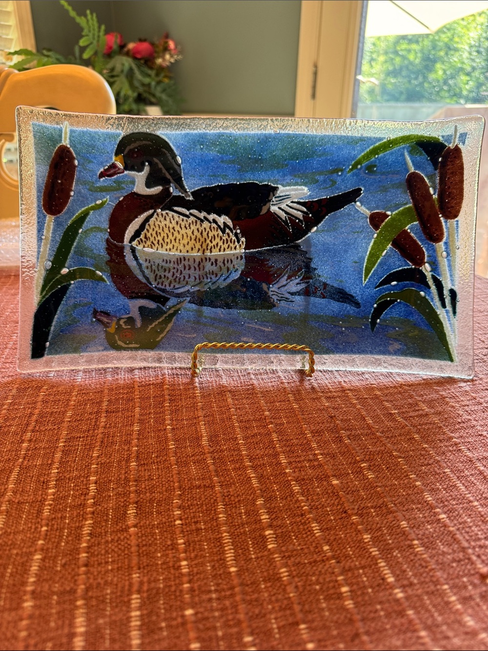 Decorative Fused Glass Wood Duck Tray - Blue